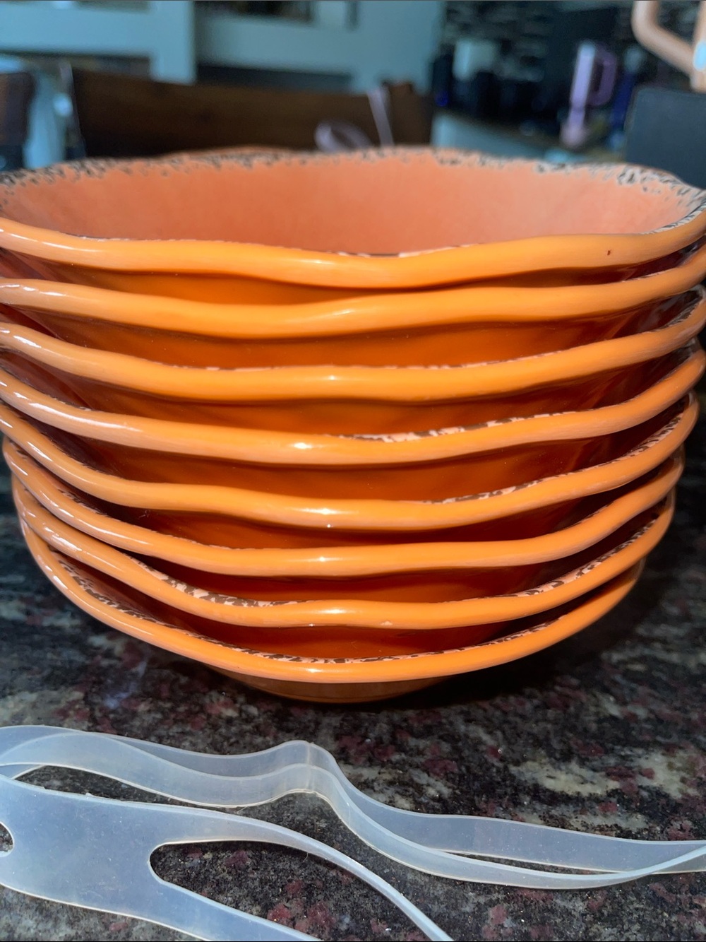 Tommy Bahama Orange Crackle-Glaze melamine small bowls set of 8 - Picture 5 of 7